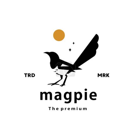 Téléchargez les illustrations : Vintage rétro hipster magpie logo vecteur silhouette art icône - en licence libre de droit