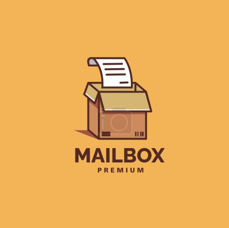 Illustration for Cardboard mailbox logo template vector icon with paper - Royalty Free Image