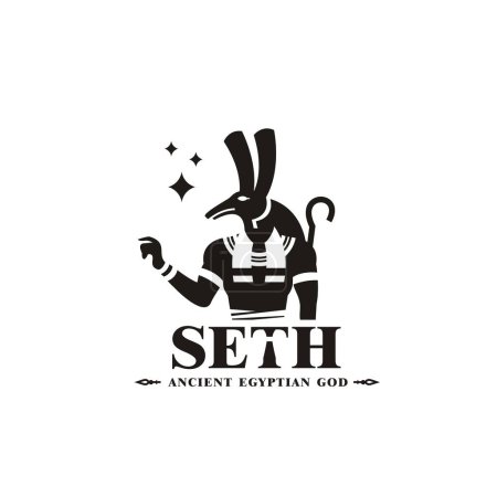 Illustration for Ancient egyptian god seth silhouette. middle east storm king with crown and scepter - Royalty Free Image