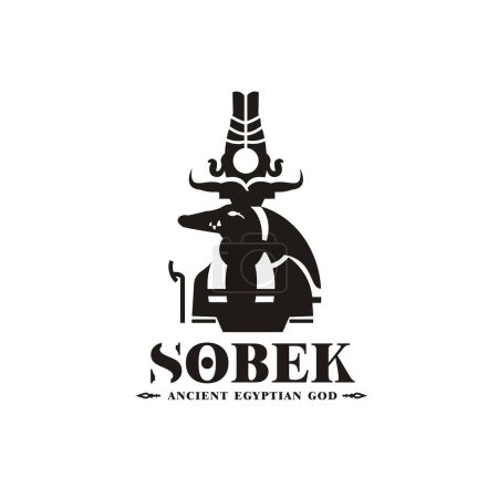 Illustration for SOBEK Silhouette of ancient egyptian god middle east crocodile death king with crown and scepter - Royalty Free Image