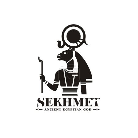 Illustration for Sekhmet Silhouette of ancient egypt god lion death king middle east with crown and scepter - Royalty Free Image