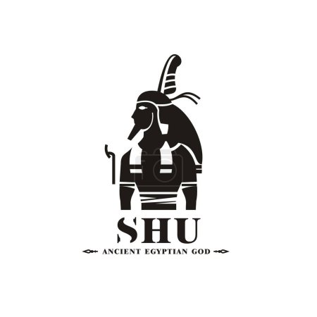 Illustration for Silhouette of ancient egypt wind god shu, middle east ruler with crown and death symbol - Royalty Free Image