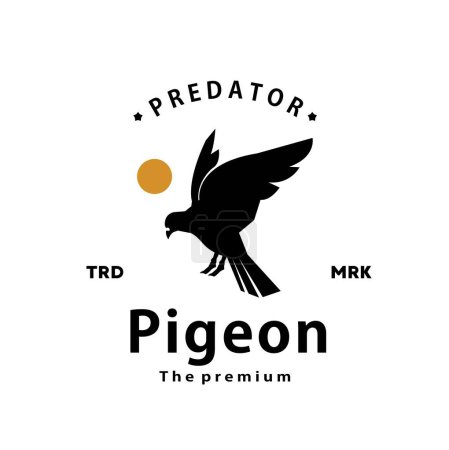 Téléchargez les illustrations : Vintage rétro hipster pigeon logo vecteur contour silhouette art icône - en licence libre de droit