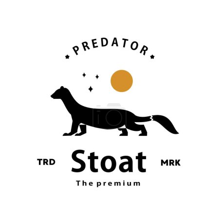 Illustration for Vintage retro hipster stoat logo vector outline silhouette art icon - Royalty Free Image