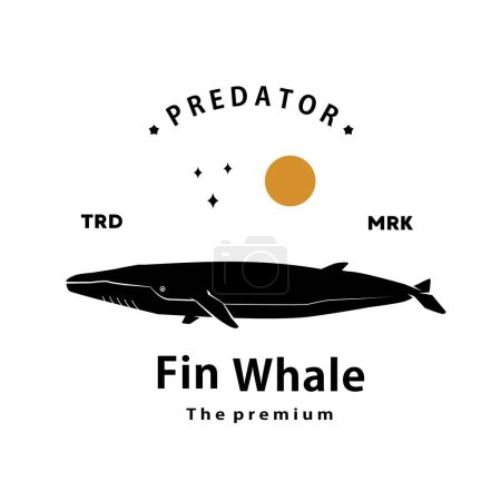 Illustration for Vintage retro hipster fin whale logo vector outline silhouette art icon - Royalty Free Image