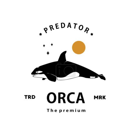 Ilustración de Vintage retro hipster orca logo vector esquema silueta arte icono - Imagen libre de derechos