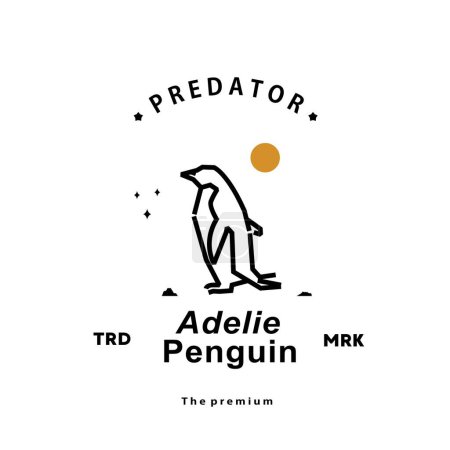 Téléchargez les illustrations : Vintage rétro hipster adelie pingouin logo vectoriel contour monoline art icône - en licence libre de droit