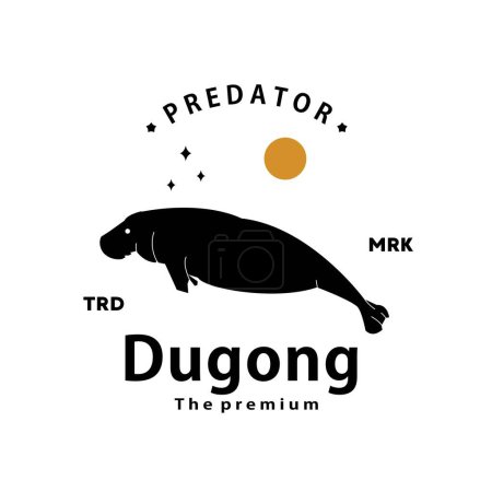 Téléchargez les illustrations : Vintage rétro hipster dugong logo vectoriel silhouette art icône - en licence libre de droit