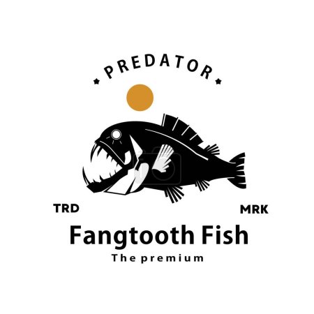 Ilustración de Vintage retro hipster diente de colmillo peces logotipo vector esquema silueta arte icono - Imagen libre de derechos