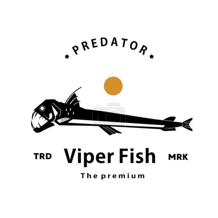 Illustration for Vintage retro hipster viper fish logo vector outline silhouette art icon - Royalty Free Image