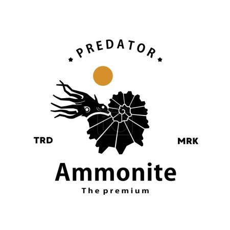 Ilustración de Vintage retro hipster ammonite logo vector contorno silueta arte icono - Imagen libre de derechos