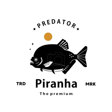 Illustration for Vintage retro hipster piranha logo vector outline silhouette art icon - Royalty Free Image