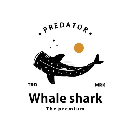 Illustration for Vintage retro hipster whale shark logo vector outline silhouette art icon - Royalty Free Image