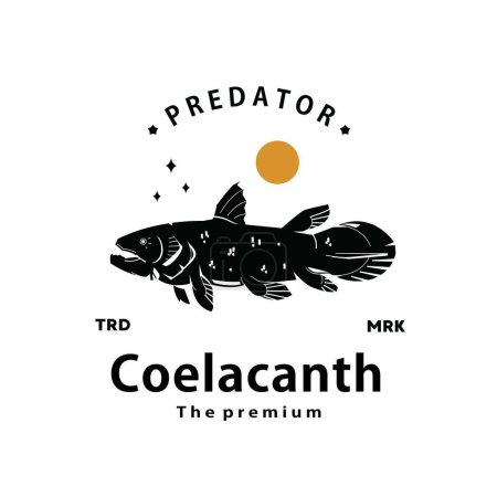 vintage rétro hipster coelacanth logo vecteur contour silhouette art icône