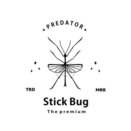 Ilustración de Vintage retro hipster stick bug o stick insects logo vector contorno silueta arte icono - Imagen libre de derechos