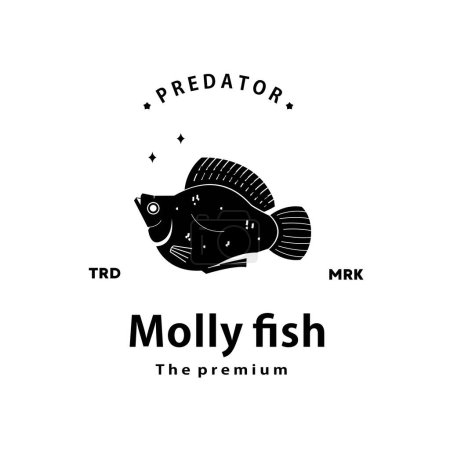 Téléchargez les illustrations : Vintage rétro hipster poisson molly logo vecteur contour silhouette art icône - en licence libre de droit