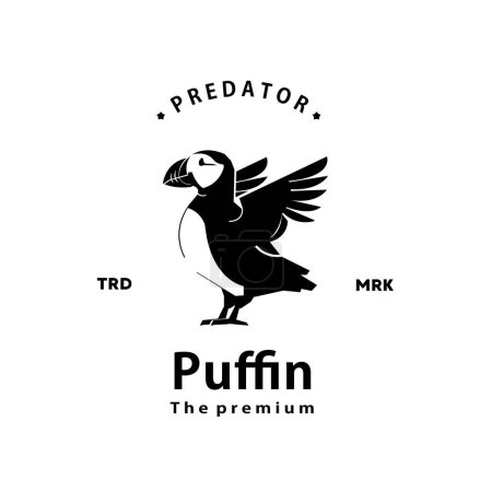 Téléchargez les illustrations : Vintage rétro hipster puffin logo vectoriel silhouette art icône - en licence libre de droit