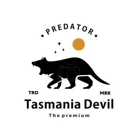 Téléchargez les illustrations : Vintage rétro hipster tasmanie diable logo vecteur contour silhouette art icône - en licence libre de droit