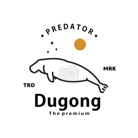 Téléchargez les illustrations : Vintage rétro hipster dugong logo vecteur contour monoline art icône - en licence libre de droit