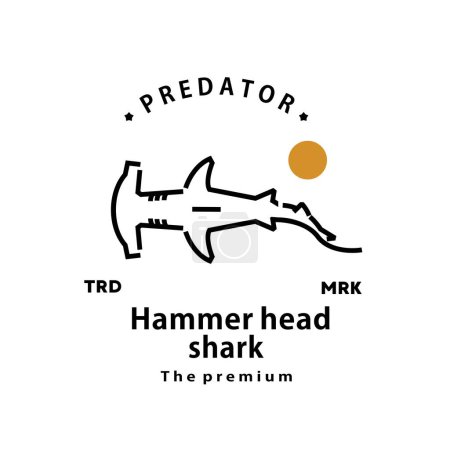 Ilustración de Vintage retro hipster tiburón martillo logotipo vector contorno monolina arte icono - Imagen libre de derechos