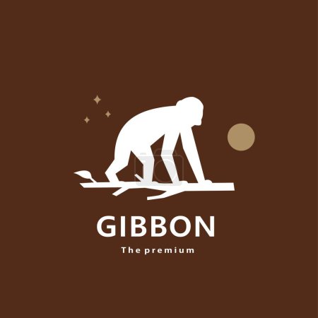 Téléchargez les illustrations : Animal gibbon naturel logo vecteur icône silhouette rétro hipster - en licence libre de droit