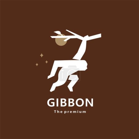 Téléchargez les illustrations : Animal gibbon naturel logo vecteur icône silhouette rétro hipster - en licence libre de droit