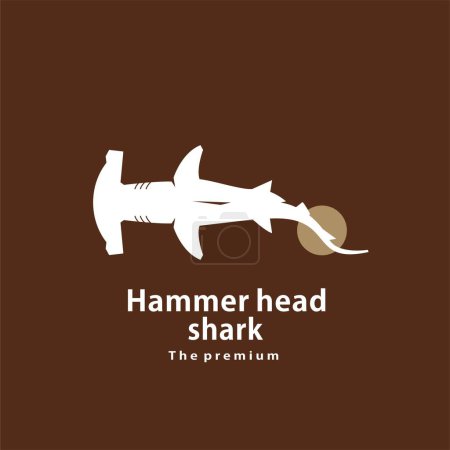 Téléchargez les illustrations : Animal marteau tête requin logo naturel vecteur icône silhouette rétro hipster - en licence libre de droit
