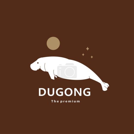 Téléchargez les illustrations : Animal dugong logo naturel vecteur icône silhouette rétro hipster - en licence libre de droit