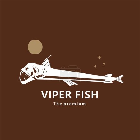 Illustration for Animal viper fish natural logo vector icon silhouette retro hipster - Royalty Free Image