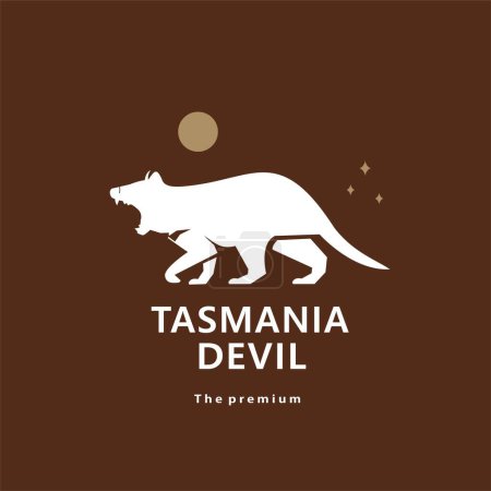 Téléchargez les illustrations : Animal tasmanie diable logo naturel vecteur icône silhouette rétro hipster - en licence libre de droit