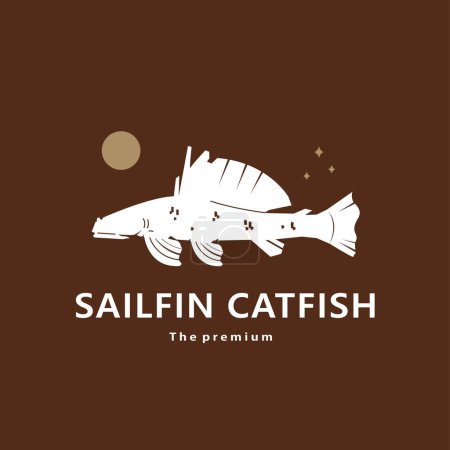 Téléchargez les illustrations : Animal voile poisson-chat logo naturel icône vectorielle silhouette rétro hipster - en licence libre de droit