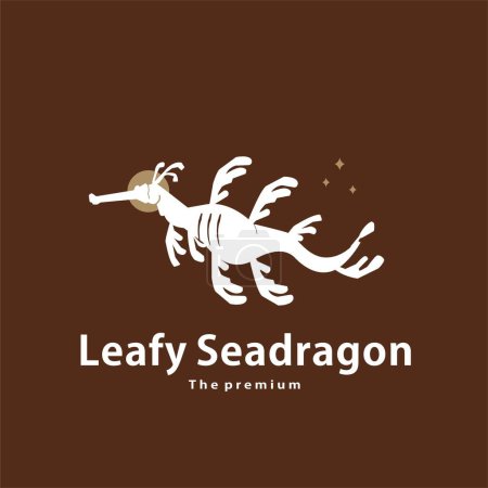 Téléchargez les illustrations : Animal feuille seadragon logo naturel vecteur icône silhouette rétro hipster - en licence libre de droit