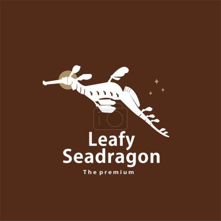 Téléchargez les illustrations : Animal feuille seadragon logo naturel vecteur icône silhouette rétro hipster - en licence libre de droit