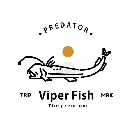 Illustration for Vintage retro hipster viper fish logo vector outline monoline art icon - Royalty Free Image