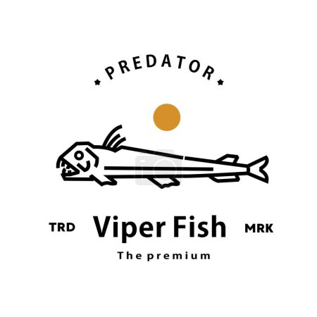 Illustration for Vintage retro hipster viper fish logo vector outline monoline art icon - Royalty Free Image