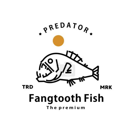 Ilustración de Vintage retro hipster diente de colmillo peces logotipo vector contorno monolina arte icono - Imagen libre de derechos