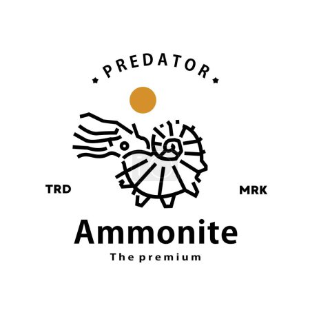 Ilustración de Vintage retro hipster ammonite logo vector contorno monoline arte icono - Imagen libre de derechos