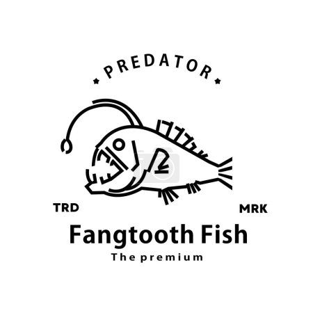 Illustration for Vintage retro hipster fangtooth fish logo vector outline monoline art icon - Royalty Free Image