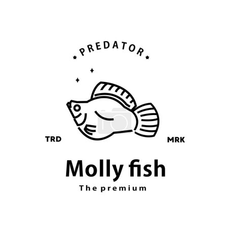 Téléchargez les illustrations : Vintage rétro hipster poisson molly logo vecteur contour monoline art icône - en licence libre de droit