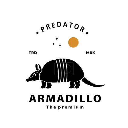 Illustration for Vintage retro hipster armadillo logo vector outline silhouette art icon - Royalty Free Image