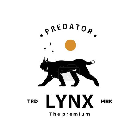 Téléchargez les illustrations : Vintage rétro hipster lynx logo vecteur contour silhouette art icône - en licence libre de droit