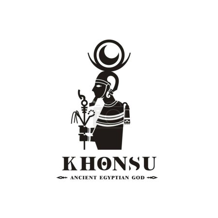 Illustration for Ancient egyptian god khonsu silhouette, middle east god Log - Royalty Free Image