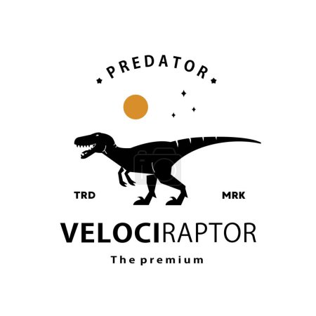 Ilustración de Dinosaurio hipster vintage, velociraptor logo vector silueta arte icono - Imagen libre de derechos