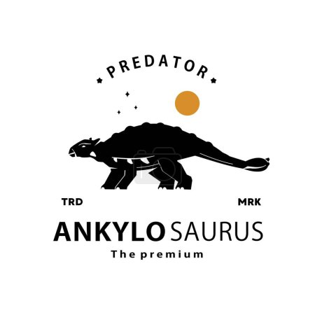 Téléchargez les illustrations : Dinosaure hipster vintage, ankylosaure logo vecteur silhouette art icône - en licence libre de droit