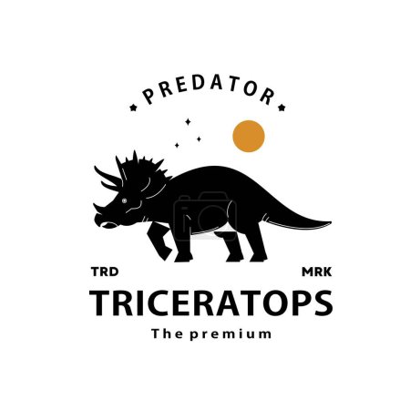 Vintage Hipster Dinosaurier, Triceratops Logo Vektor Silhouette Art Ikone