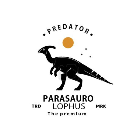 vintage hipster dinosaur, parasaurolophus logo vector silhouette art icon