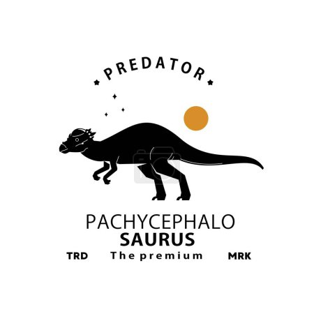 Téléchargez les illustrations : Vintage hipster dinosaure, pachycéphalosaure logo vecteur silhouette art icône - en licence libre de droit