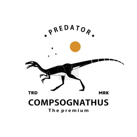 dinosaurio hipster vintage, compsognathus logotipo vector silueta arte icono