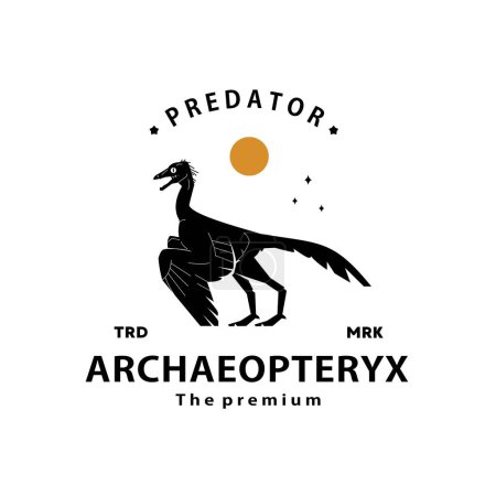 vintage hipster dinosaur, archaeopteryx logo vector silhouette art icon