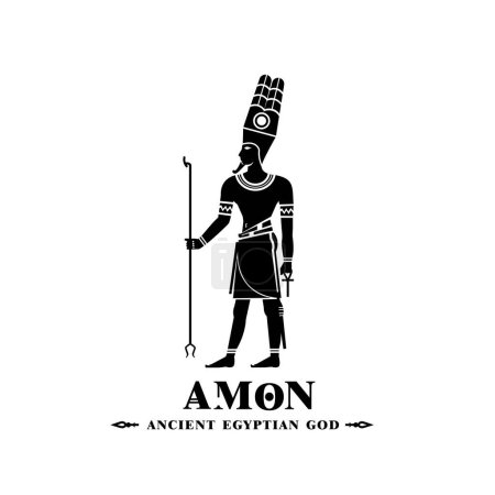 Ancient egyptian god amun silhouette. middle east protector with crown and scepter
